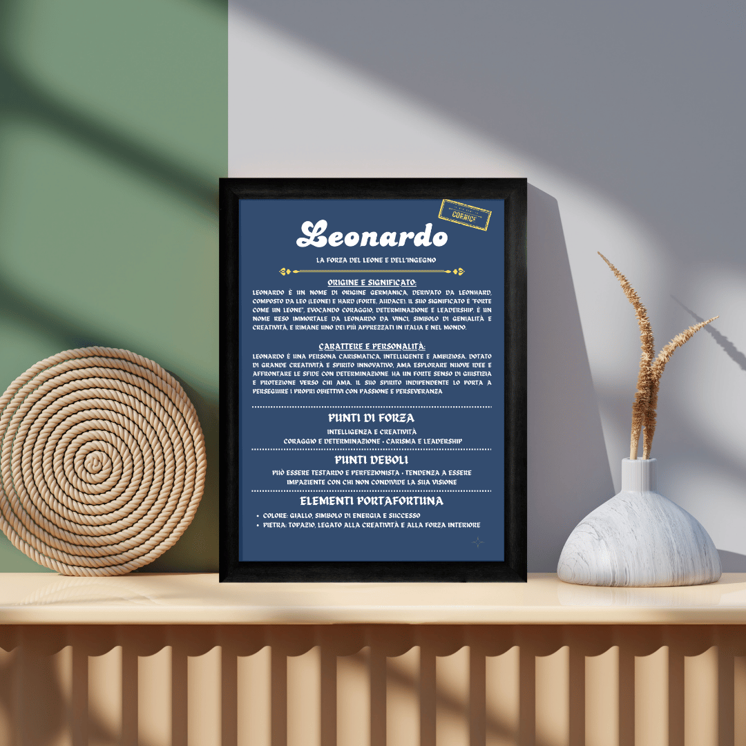 La Storia del Nome in Cornice